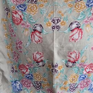 Vintage Square Silk Scarf Blue Yellow Pink Gray Chrysantheum Japanese Handroll